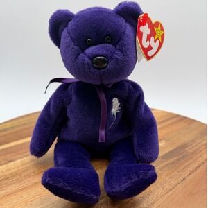 Ty Beanie Baby Princess Diana Bear 1997 Purple Rose Plush Toy P.E. Pellets